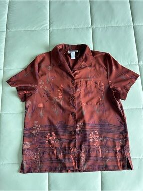 Vintage Prophecy by Sag Harbor Warm Brown Button Up Shirt w/Floral Imagery